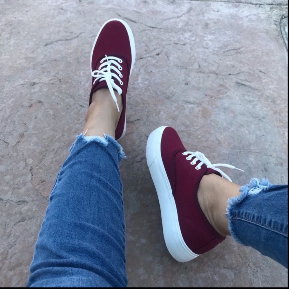Burgundy Canvas Women’s Fashion Lace Up Sneakers✨